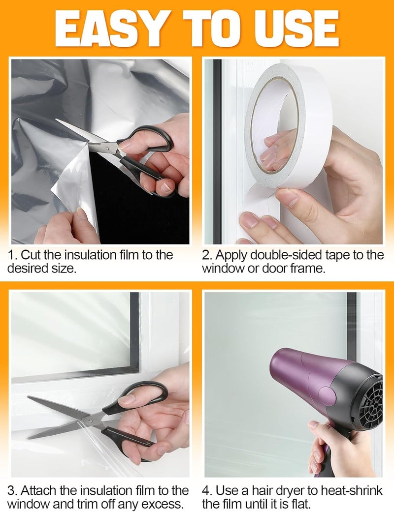 Bigmeta 63×433in Window Insulation for Winter - Fits 10 Windows of 3' x 5' Clear Heat Shrink Plastic for Winterizing, Cuttable Window Film with Tape for Easy Indoor Installation - Image 5